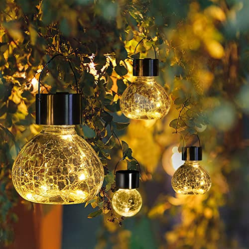 GIGALUMI Hanging Solar Lantern, 4 Pack Outdoor Christmas Decorations, Hanging Solar Lights Outdoor Waterproof, Garden Decor for Lawn, Garden, Yard, Tree Warm White