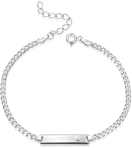 Gravur Armband Frauen aus 925 Silber - 3mm Panzerkette Armkette SA-15 | Damen Silberarmband mit Herz aus 925 Sterling Silber 18-23cm verstellbar wahlweise mit Gravur von MATERIA by Matthias Wagner