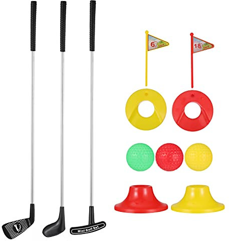 Toyvian Children Indoor Golf Toys - Golf Set with 3 Clubs 2 Practice Holes and 3 Balls for Kids Ages 3-12 - Perfect for Family Fun and Skill Development