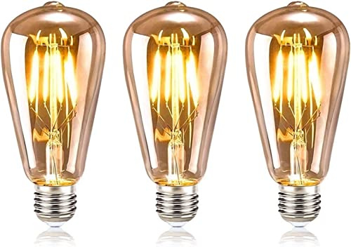 tronisky 3 Stück Edison Vintage Glühbirne, E27 LED 4W, Warmweiß 2700K | ST64 LED Filament, Bernstein Glas, Ersetzt 40W Glühlampe, 380LM, Flickerfrei, Nostalgische Dekoration für Zuhause, Café, Bar