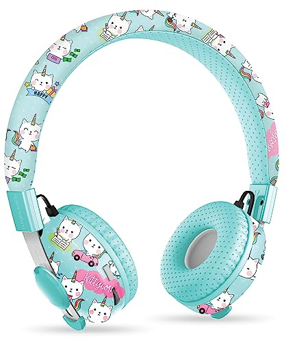 LilGadgets Untangled Pro Kids On-Ear Headphones - Bluetooth Wireless Headphones – Volume-Limited to 93 dB with Built-in Sharing Port (Rainbow Cat)