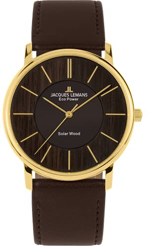 JACQUES LEMANS Herrenuhr, Eco Power Uhren Männer, Chronograph aus massivem Edelstahl mit Apfel-Leder Armband, Model 1-2105