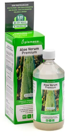 PLAMECA Aloe Verum Premium, Salud Gastrointestinal, Sistema Inmunitario y Situaciones de Fatiga, Jugo puro Aloe Vera con Pulpa y Sin Aloína, 1L