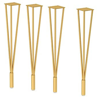 WFENG Möbelbein Tischgestell Tischkufen 4er Set,für Esstisch Schreibtisch Kaffeetisch,Inklusive Bodenschoner/Anschraubplatte/C/Gold