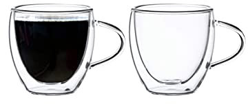 Cristalray EzyStyle Lot de 2 gobelets en verre thermique à double paroi 75 ml (l x H : 6,4 x 6,4 cm) - Idéal pour expresso