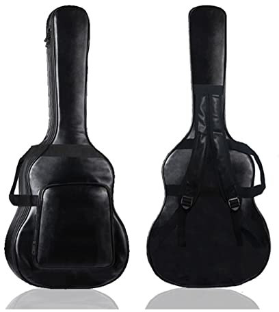 PJRYC 40 41 Zoll Leder Akustische Folk Gitarrenbeutel 20mm Verdickte Baumwolle Gepolsterte Gitarre Rucksack Fall Handtasche (Color : Svart)
