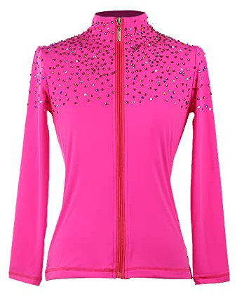 LIUHUO Eislaufjacke für Mädchen, glitzernder Diamant-Anzug, dehnbar, Eiskunstlauf-Outfit, handgefertigt, Wettbewerbsleistung, Pink, Small