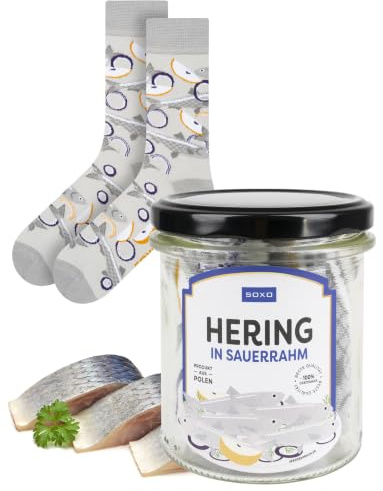 soxo Socken Herren & Damen Essen - Antipasti Geschenk Mit Gurken 35-45 | Sauerkraut Motiv, Cornichon Design, Wildschwein Print, Pilze eingelegt, Kartoffelsalat Art, Würstchen Grafik, Heringe Thema