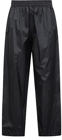 Mountain Warehouse Pakka Kids Waterproof Over Trousers - Taped Seams Rain Pants, Lightweight, Rip-Stop, Packaway Bag - for Autumn Winter, Walking, Travelling Black Kids Size 7-8 Years