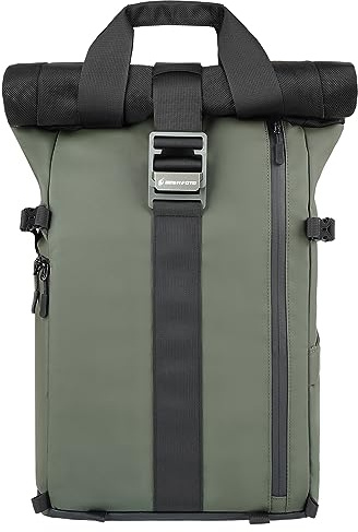 Besnfoto Camera Backpack for Photographer DSLR SLR Waterproof Camera Bag with 15.6inch Laptop Compartment Tipod Holder Roll Top Photographu Case for Hiking Traveling Olive Green