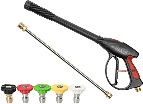 4000PSI High Pressure Washer Gun with Extension Wand, Portable Washer Trigger Spray Gun for M22 14MM Jet Wash Gun Wand Extension with 5 Nozzle Tips Dirt Lance Spray for Window, Car, Patio, Pet