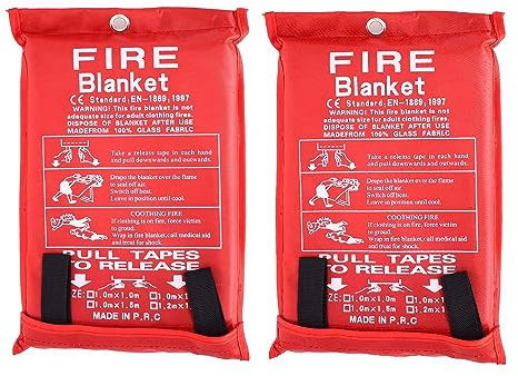 ProBytes FibreGlass Fire Safety Regulation Blanket - 1 x 1 Metre, Flame-Retardant, Quick Release Loops, Emergency Hazard Domestic/Commercial Extinguisher, Home, Office, Kitchen, Camping - 2 Pieces