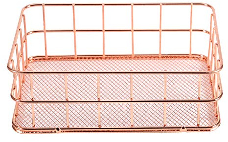 Metall-Organizer-Korb, Aufbewahrungskorb Grid Drahtkorb Drahtgitterkorb Make Up Organizer Aufbewahrung Multifunktionaler Drahtgitter-Desktop-Speicherorganisator für Haus und Büro (Klein, Rosa)