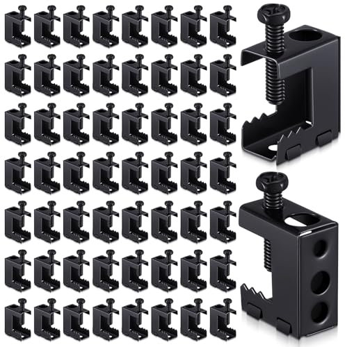 Tandefio 50 Pcs 1/4-20 Spring Steel Beam Clamps Metal Beam Hangers Bolt on Clamp for Installation on Beams 1/4 and 3/8 Threaded Rod, S Hooks Bridle Ring for Pipe Cable Woodworking Tool (Black)