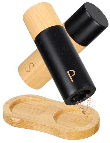 BEZORR Set di 2 macina sale e pepe in ceramica, macinaspezie con sottobicchiere, macinaspezie con macinino regolabile per spezie, pepe, sale, 17 cm