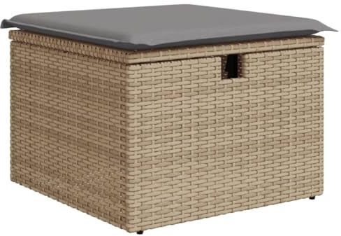 vidaXL Gartenhocker mit Kissen Beige 55x55x37 cm Poly Rattan
