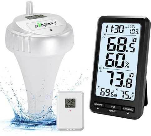 Urageuxy Termometro digitale wireless galleggiante facile da leggere, impermeabile IPX8, per vasca idromassaggio, vasca idromassaggio, piscina, spa, acquario, stagno, interni ed esterni