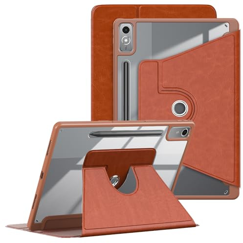 TOPCASE Ultra Slim Hybridfodral kompatibelt med Lenovo Tab P12 TB371FC 12,8 tum 360° roterande smart surfplattefodral med pennhållare och automatisk vila/vakna, brun