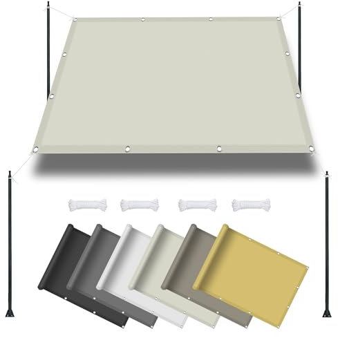 Sonnensegel Nach Maß mit Ösen 8 x 8 m Garten Outdoor Sonnensegel 95% UV Schutz Reißfestigkeit für Pflanze Pergola Zaun Balkon Außen Hof, Elfenbein
