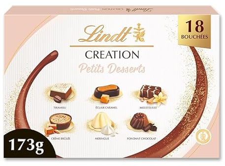 Lindt - Boîte CRÉATION Petits Desserts - Assortiment de Chocolats au Lait, Noirs et Blancs - Inspiration pâtissière - Idéal pour Noël, 173g