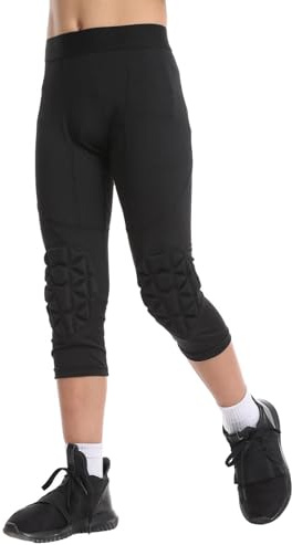 Hotfiary Ragazzi Pantaloni a Compressione con Ginocchiere per Il Basket, Bambini 3/4 Imbottiti Calcio Leggings Sport Atletico Collant, Calcio Portiere Pantaloni Fondo