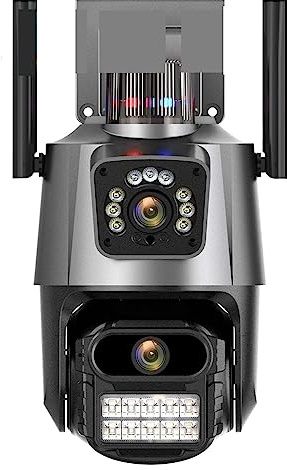 Telecamera di sicurezza cellulare Telecamera da 6 MP Dual Lens Dual Screen PTZ Telecamera IP for videosorveglianza di sicurezza impermeabile for esterni Risoluzione HD(128G SD Card)