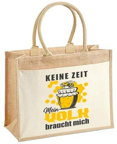 LIEBTASTISCH - Nachhaltige Jutetasche - Geschenk Verpackung für Imker - Keine Zeit, mein Volk braucht mich - Bienenzüchter - Perfekt für Transport (L (42x33x19 cm))