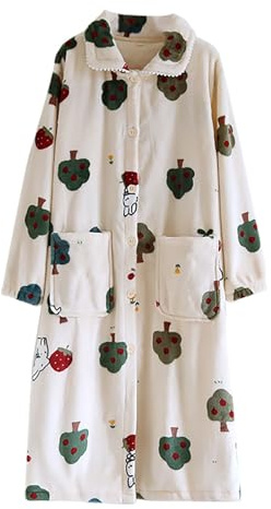 Peignoir Thermique Doux et Confortable - Robe de Chambre pour Femme Boutonnée avec Col Longueur Cheville