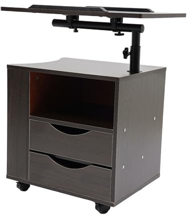 Überbett Nachttisch mit Rollen,Nachttisch Höhenverstellbar Beweglicher Überbett Nachttisch,Rollbarer Laptoptisch mit Kippbaren Desktops,Open Regal Nachttisch,Stapelbar Beistelltisch Nachttisch,Walnuss