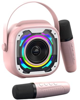Microfono per karaoke per bambini, mini altoparlante portatile per karaoke, Bluetooth, con 2 microfoni wireless e luce, per feste in casa in famiglia
