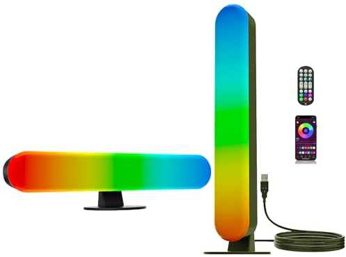 ThreeH smarta LED-ljusstänger dubbla LED omgivande lampor app och fjärrkontroll USB-drivna färger musik synkronisering timer inställning för PC rum spel TV bakgrundsbelysning