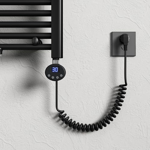 Mai & Mai Heizstab mit Thermostat 600W Schwarz | Elektroheizstab mit LCD Bildschirm Heizpatrone aus Edelstahl, Heizelement für Badheizkörper Heizungen Handtuchhalter