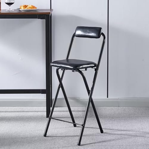 YZMJXNYY Sedie Pieghevoli da Interno, Sgabello Pieghevole Alto Con Schienale E Cuscino in Pelle, Adatto for Cucina, Sala da Pranzo, Bar, Studio, Balcone E Caffetteria(Black,Large)