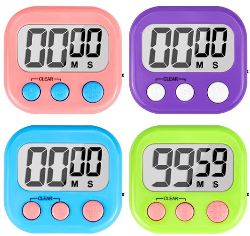 AOUVES Digital Timer for Kids Teacher Supplies Classroom Timer for Study Learning Management Kitchen Work Exercise-4Pack Pink Blue Green Purple