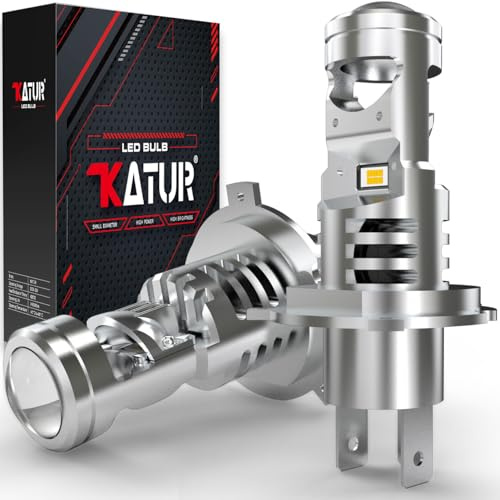 KATUR Lampadine LED H4 30000LM, 800% Luminosità 6000K Bianco Xeno Reale 1:1 Mini Design Plug And Play Lampadine 9003 HB2 LED Abbaglianti e Anabbaglianti con Lente Proiettore (2 Pezzi)