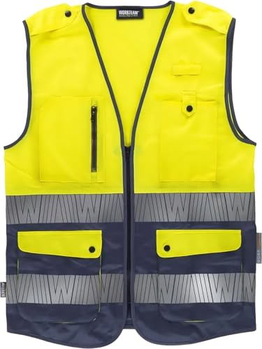 WORKTEAM Chaleco de Seguridad Reflectante y de Alta Visibilidad. Cinta Reflectantes Segmentadas. Alta Visibilidad EN ISO 20471. Unisex