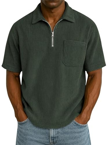 SOOUICKER Herren Poloshirt Kurzarm mit Zip Cord Tshirt Herren mit Kragen Polohemd Vintage mit Brusttasche Kurzarmhemd Polo mit Reißverschluss T Shirt Business Casual