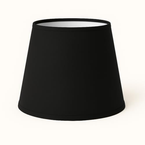 30 cm Lampenschirm, Kegel, Baumwollstoff mit weißer PVC-Rückseite, handgefertigtes Produkt, für Tischlampe, Stehlampe (Schwarz)