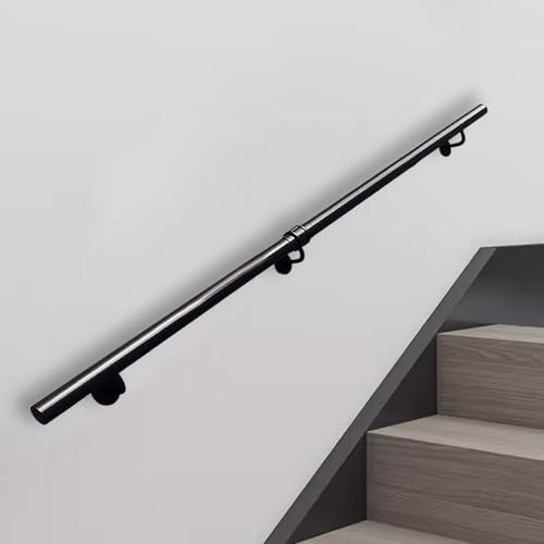 Black Metal Stair il - 10ft Non-Slip Grab Bar for Indoor/Outdoor Stairs Wall-Mounted Banister Railings Staircase Safety Kit