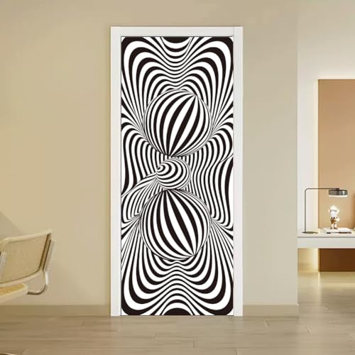arricraft 2 Stück Selbstklebende Türaufkleber 31.5X78.7 3D Optikeffekt Schwarz Weiß Linie Visuelles Muster Türwandbilder Aufkleber Türen Entfernbare Tapetendekoration Für Schlafzimmer Wohnzimmer