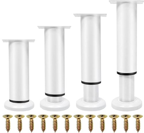 XHMAXE Adjustable Furniture Legs 4 Pack 25-42 cm White Metal | Heavy-Duty Replacement Legs with Screws for Sagging Bed Frames, Sofas, Chairs, Tables and Cabinets