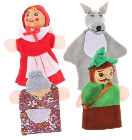 Hohopeti 4 Stück Teiliges Holz Tier fingerpuppen Sanft Sicher Pädagogisch für Kleinkinder und Eltern Junge Storytelling Requisiten für Jungen Mädchen