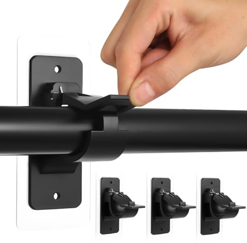 4 Pz Ganci per Tende senza Bucare, Ganci Adesivi per Tende senza Fori per Finestre, Staffe Supporti per Bastoni Tendes Nere, Supporto Regolabili Autoadesivi per Aste Tenda senza Foratura Bagno Casa