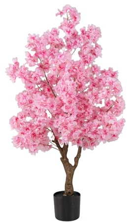 COSTWAY Konstgjord körsbärsträd med rosa blommor, konstgjord växt, 120 cm (47 tum) konstgjort träd med blommor i rosa, blomträd i kruka, körsbärsblomträd, Sakura, för bröllop, hem, kontor