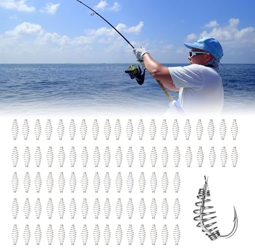 LONGHAO 100 stycken, 8 mm fiskekrok, fjäderbete, matare med rostfritt stål, fiskkrokar, vårset med effektiv utrymningsreduktion för fisketillbehör, betesfälla (100, 8 mm)