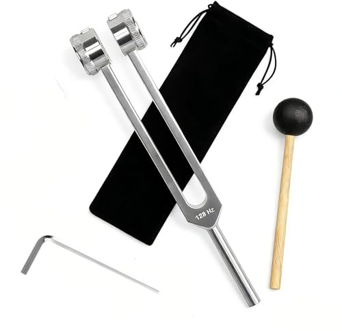 128Hz Tuning Fork for Healing, with Storage Bag and Silicone Hammer | Aluminium Alloy Frequency Tuning Fork Non-Magnetic Sound Healing Device for Meditation Yoga Chakra Sound Therapy