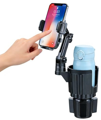Vunanvu Soporte Movil Portavasos para Coche 2 en 1, Expansor de Portavasos, Soporte Telefono Coche Portavasos con Brazo Rotación de 360 °, SoporteMovil Coche para Vaso para Moviles de 4 a 7 Pulgadas