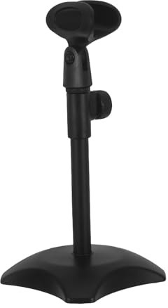 Soporte Negra Micrófono Ajustable de Base de Escritorio con Redonda | Abs E Hierro, Diseño Compacto y Base Estable, Compatible con Micrófono y Modelos Pesados para Entrevistas