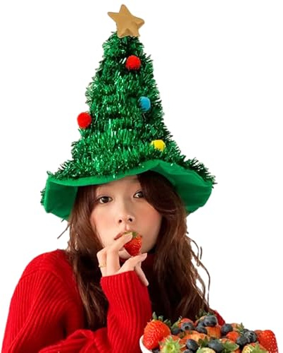Generisch Weihnachtsbaummütze, Weihnachts-Partyhut Grüner Hut Mit Goldenem Stern Und Girlanden Dekoration, Weihnachten, Karneval, Mottoparty, Dekoration