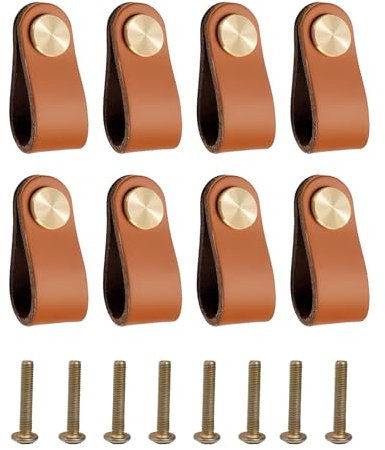 Lot de 8 Poignée Meuble Cuir, Poignée Meuble, Boutons de Tirage pour Armoires, Commodes et Cuisine - Installation Facile, Matériaux Durables et Design Élégant